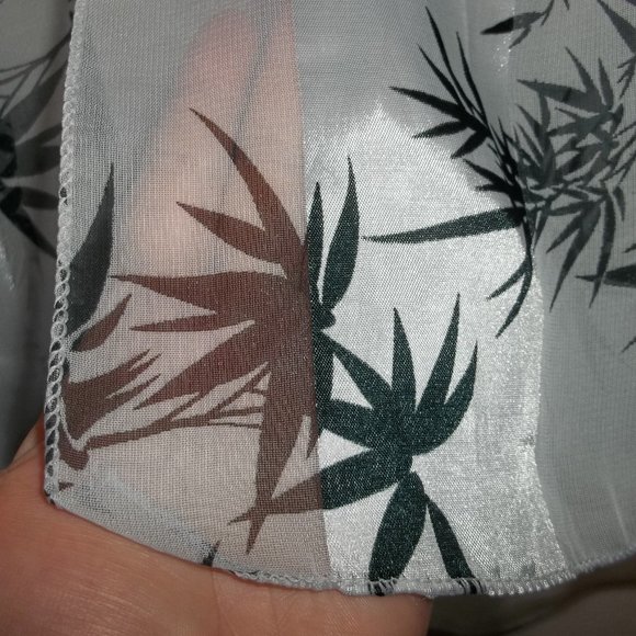 Scarf Light Grey with Black Palm Leaves Lightweight Long Accessory Woman S13 - Picture 5 of 7